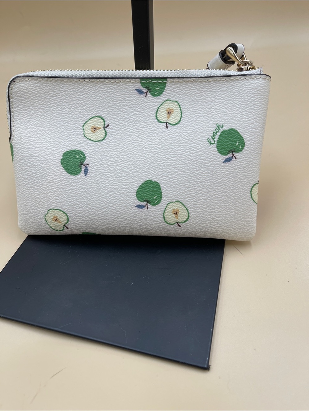 COACH White Leather Wristlet with Green Apple Print - Picture 3 of 4